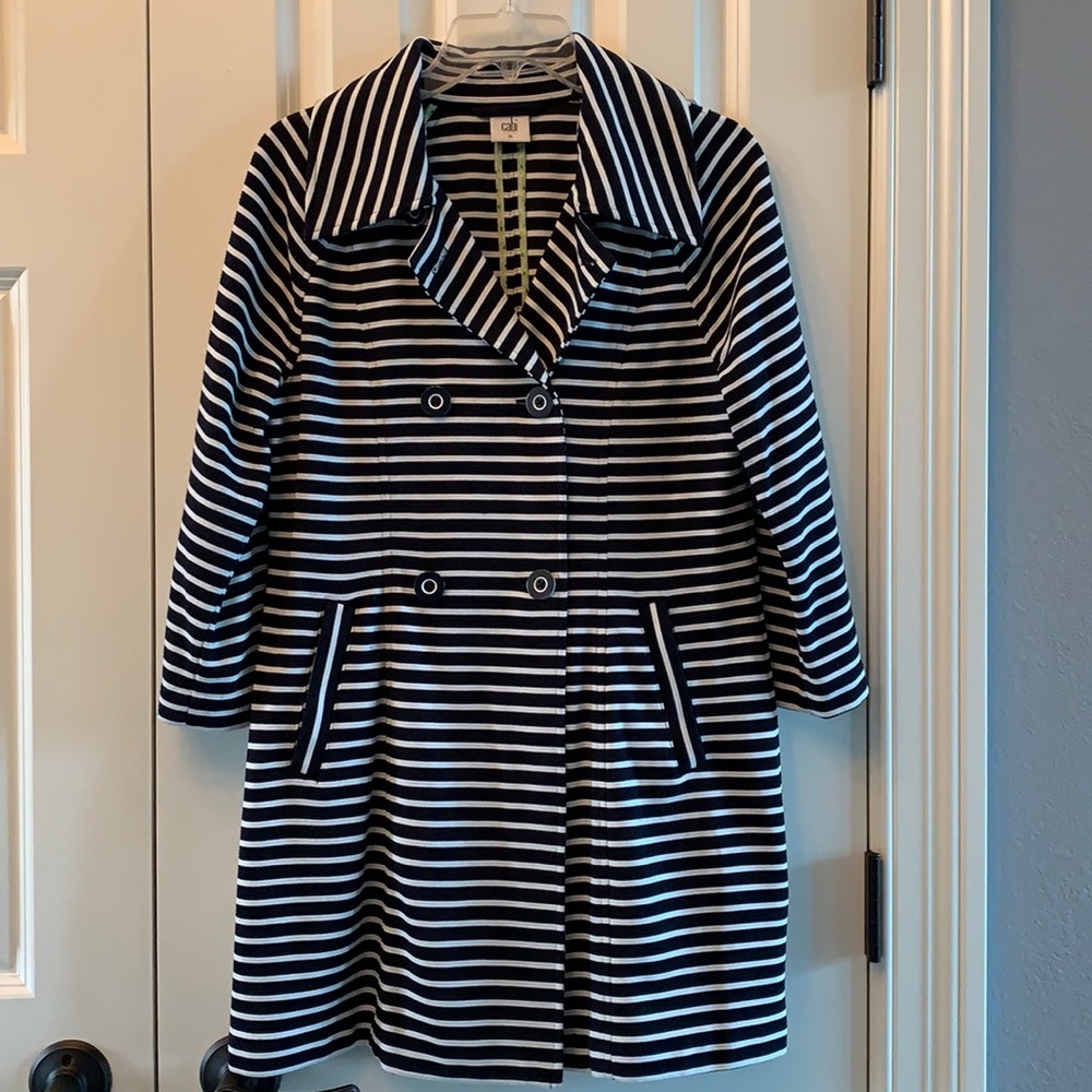 CAbi Black and White Striped Double-Breasted Coat
